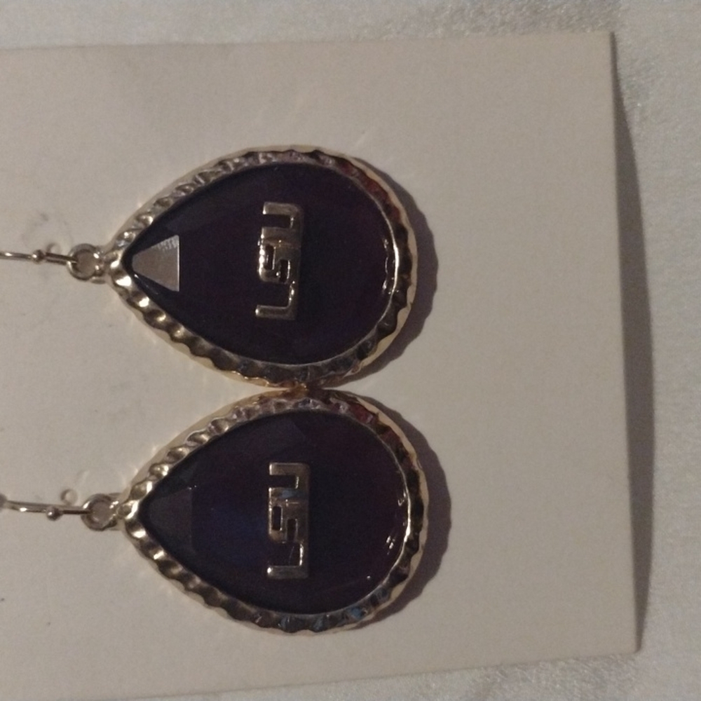 Earrings LSU purple or black can't tell.